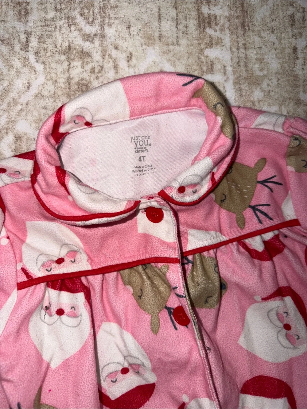 Girls' Pink Santa & Reindeer Two-Piece Pajama Set